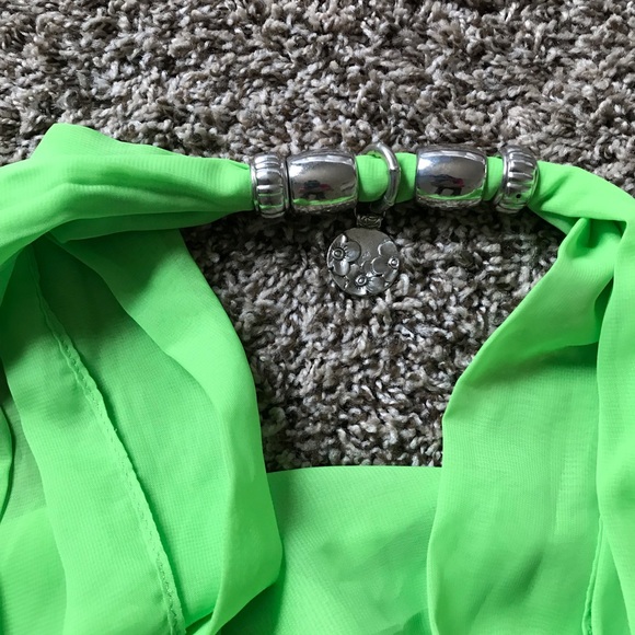 Scarf/ shawl sheer lime green with silver decor - Picture 3 of 4